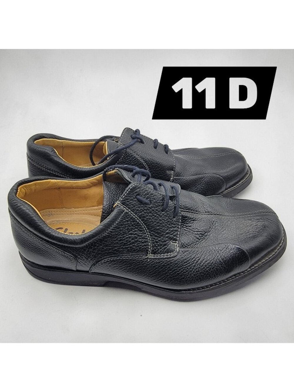 CLARKS ENGLAND STEFAN MENS BLACK LEATHER SHOES PEBBLED LEATHER ARCH SUPPOR 11 M